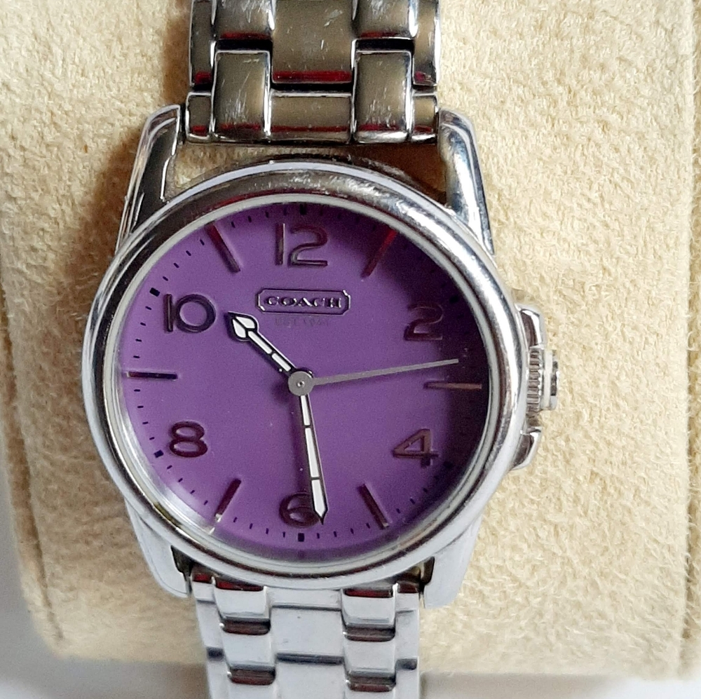 Coach Purple Silver Stainless Steel ⌚️ New Battery Also 2 Extra Links One Pin